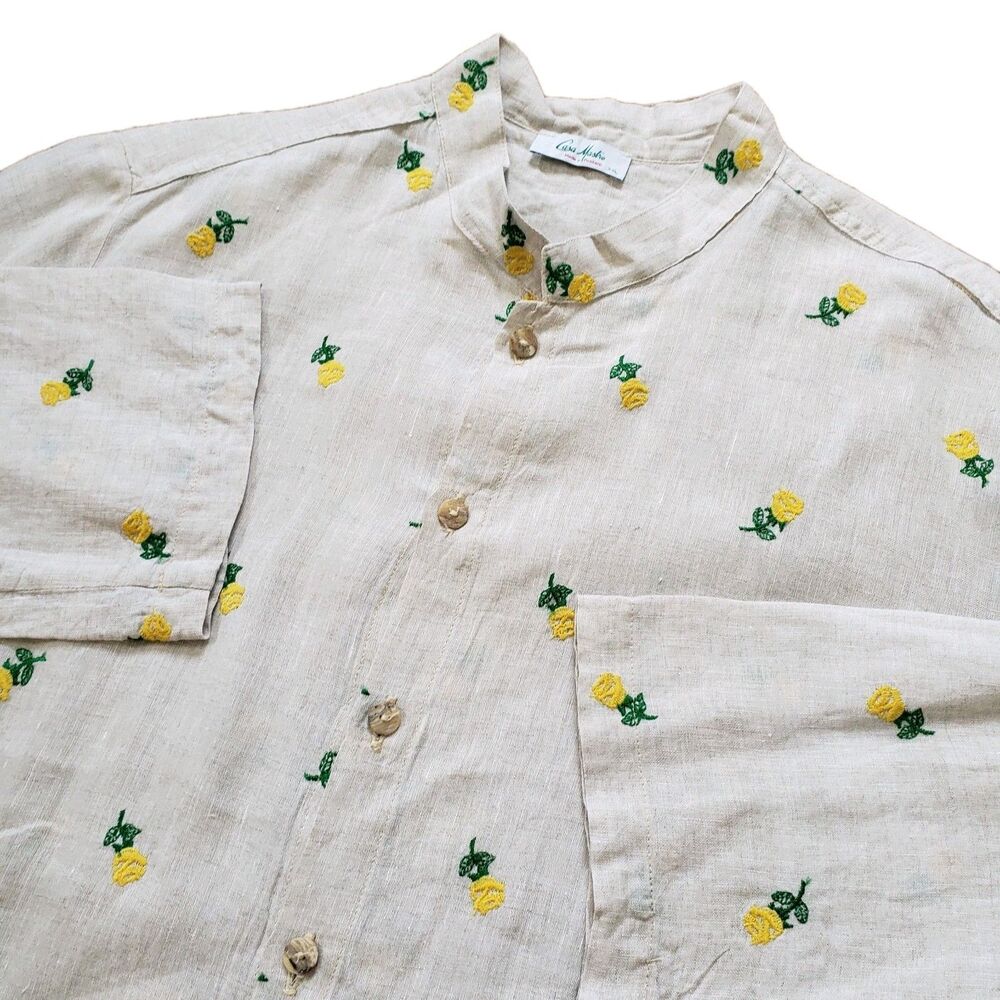 Casa Mastro 100% Linen 2XL Slim Made In Italy Long Sleeve Button Up Yellow Rose